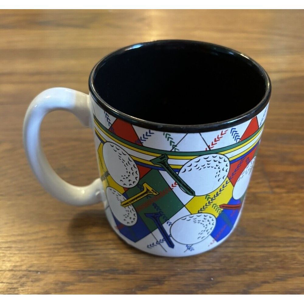 VTG '92 Golfer Mug Coffee Cup Golf Balls Tees Flower‎ Ceramic Argyle Preppy Dad